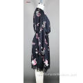 ladie's chiffon flower printed long dresses